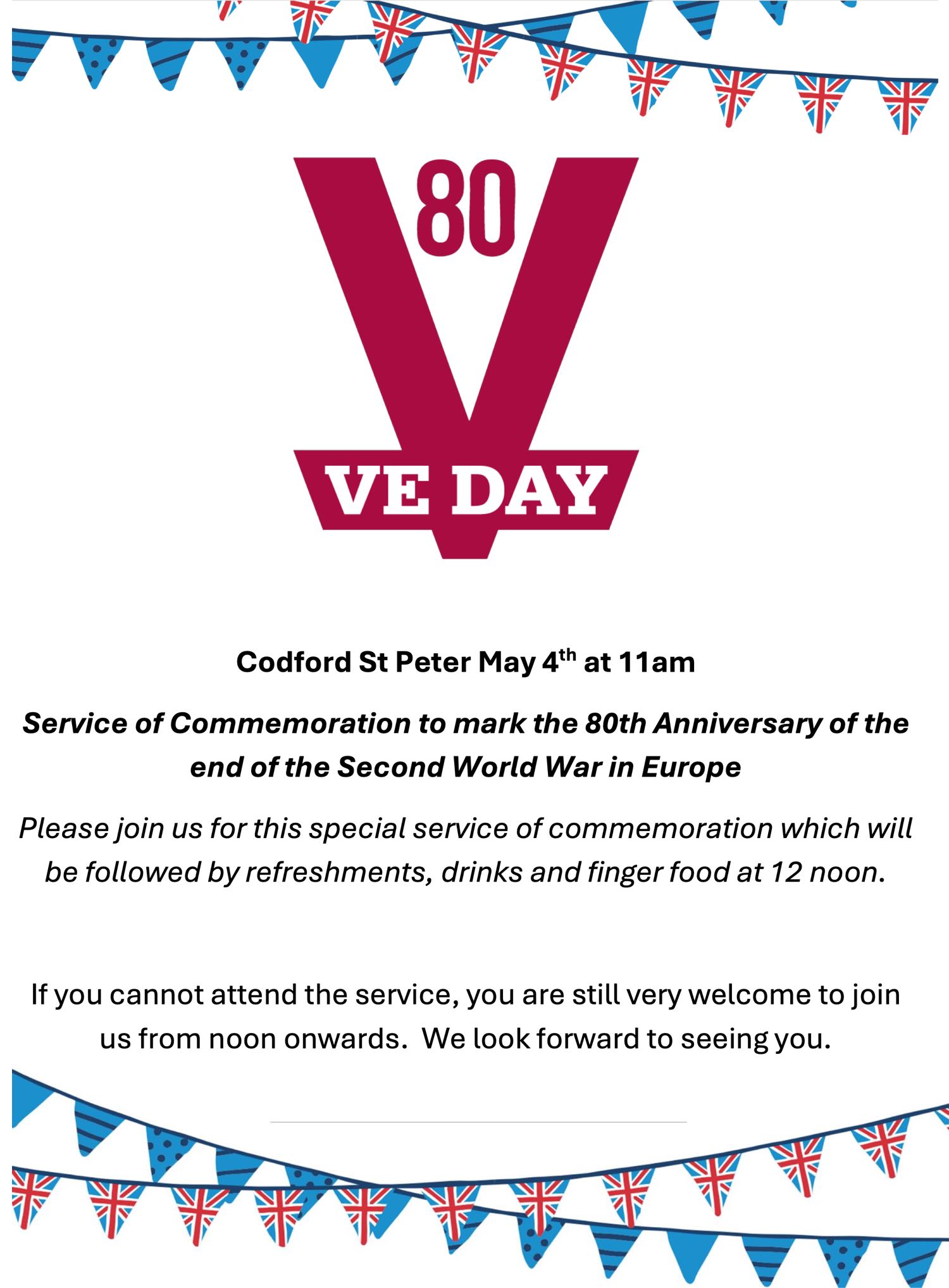 main Codford St Peter VE Day May 4th at 11am 2